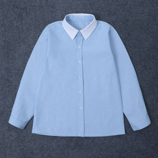 儿童浅蓝色衬衫长袖春秋款学院风男女童蓝衣白领上衣学生校服衬衣
