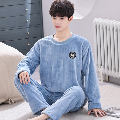 秋冬珊瑚绒睡衣法兰绒家居服男士