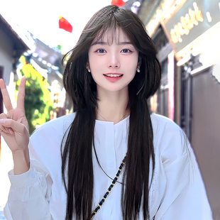 水母头假发女长发二次元日系COS公主切长直发假发套仿真全头套式