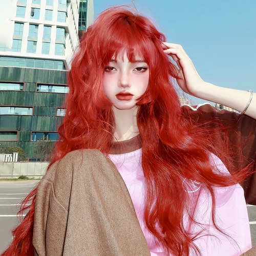 红色假发女夏季长卷发仿真全头套