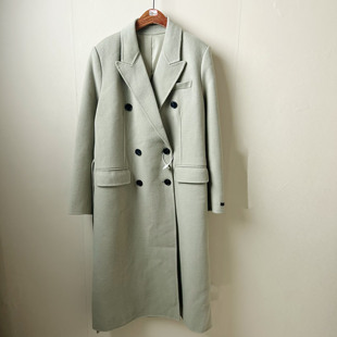 韩单秋冬通勤双面呢羊毛大衣女中长款高级感正肩西装毛呢外套