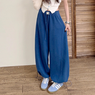 撒金满天星 卫裤 早春新款 休闲裤 可收脚显瘦 高腰垂感宽松弯刀裤