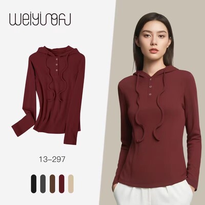 德绒椰油打底衫女秋冬内搭双面磨毛加绒保暖内衣外穿连帽长袖上衣