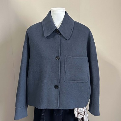 出口韩国～ins风小众设计休闲乖巧全羊毛短款大衣双面毛呢外套