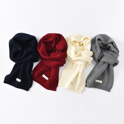 25秋冬季纯棉针织围巾纯色休闲男女士保暖长款百搭时尚潮流围脖