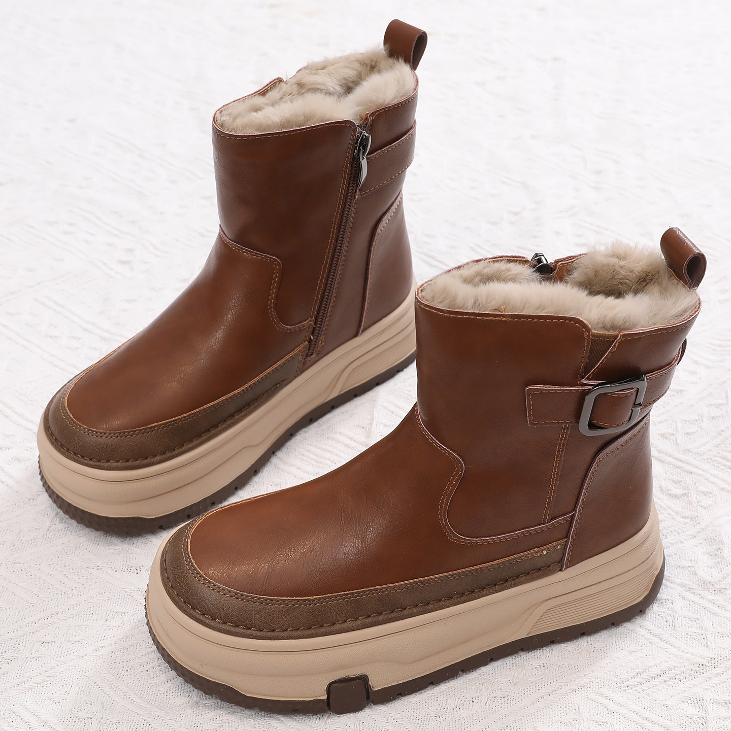 冬季加绒雪地靴女厚底马丁靴高帮小白鞋加厚保暖棉鞋毛绒雪地棉靴,女鞋,时尚雪地靴,淘宝优惠券,粉丝福利购,淘宝优惠卷