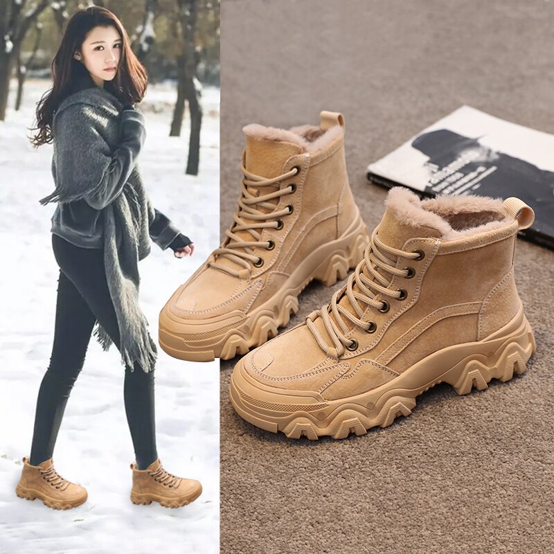 真皮马丁靴女百搭棉鞋加绒短靴保暖鞋子女鞋防滑雪地鞋户外雪地靴