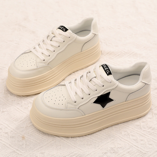真皮小白鞋女新款女鞋厚底松糕鞋女款星星鞋百搭鞋子防滑休闲板鞋