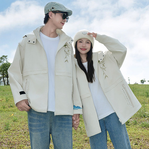 UHMU新中式冲锋衣女2025竹影青山国风刺绣户外外套秋冬潮牌情侣装