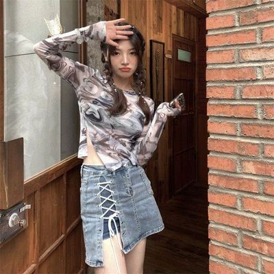 长袖夏季防晒对称网纱晕染ins衫