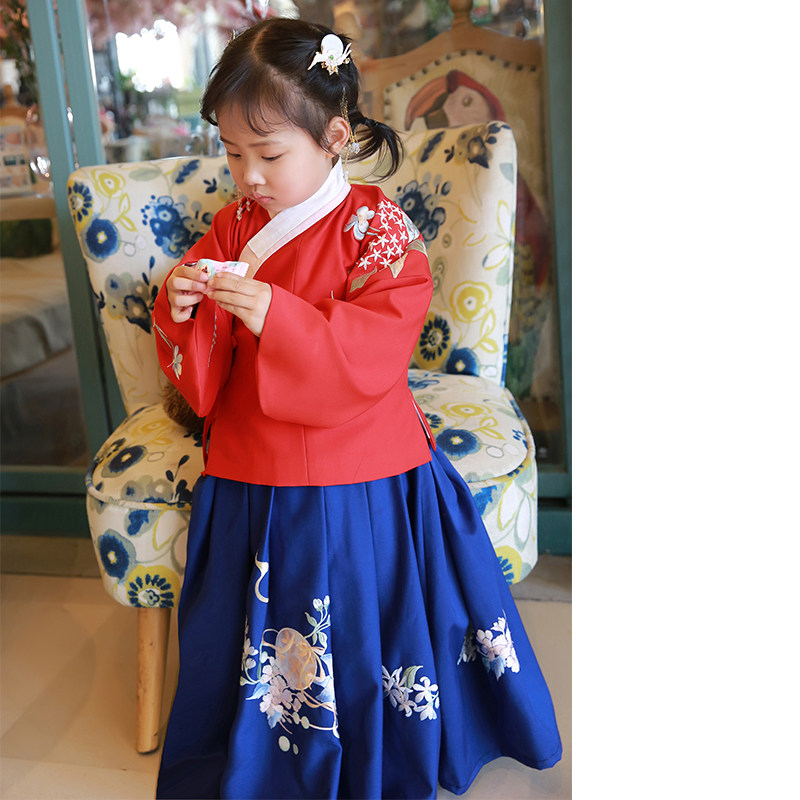 仙糖原创刺绣中国风儿童古风汉服女童洋气超仙小童装防掉袄裙花瑶