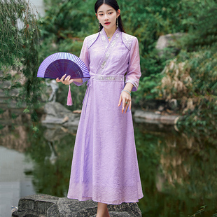 汉元 素国风刺绣长款 连衣裙2023新款 新中式 禅意裙子 夏季 汉服改良版