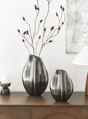 印度进口高级感抽象摆件小花瓶银灰色别墅酒店民宿工艺品艺术手作