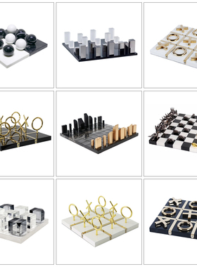 样板间配饰极简欧式风棋盘大理石