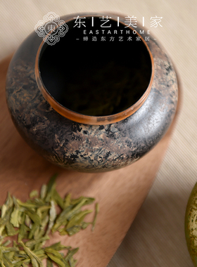 金属新中式茶室/客厅茶叶罐摆件