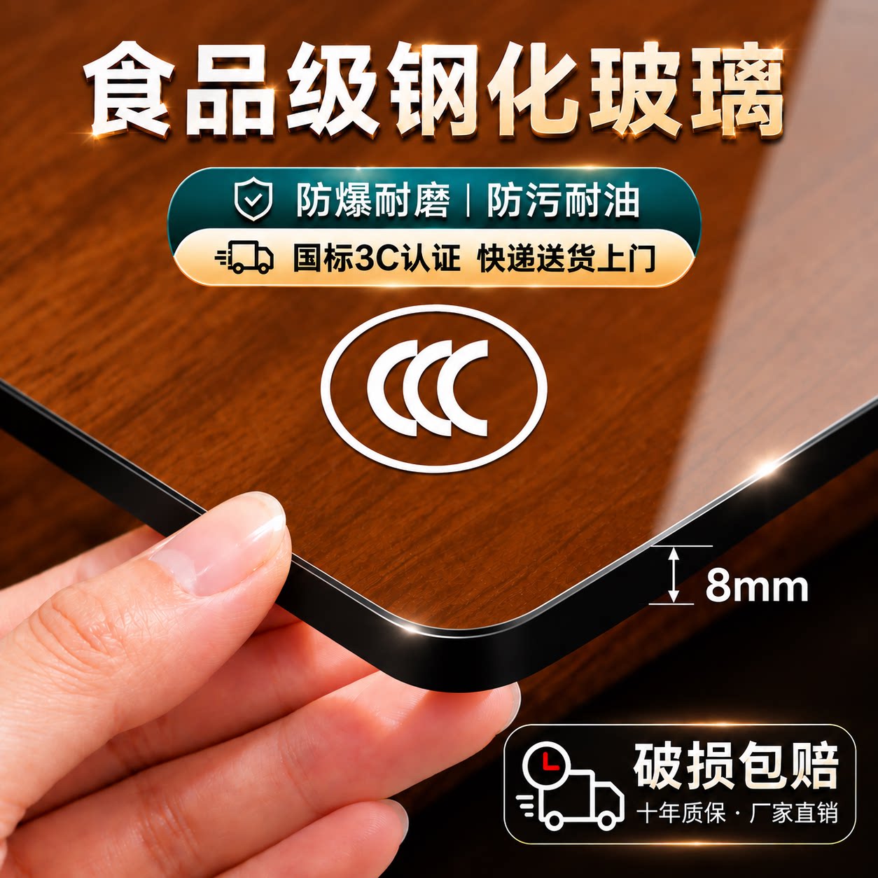 工厂直发金茶色钢化玻璃桌面定制图片