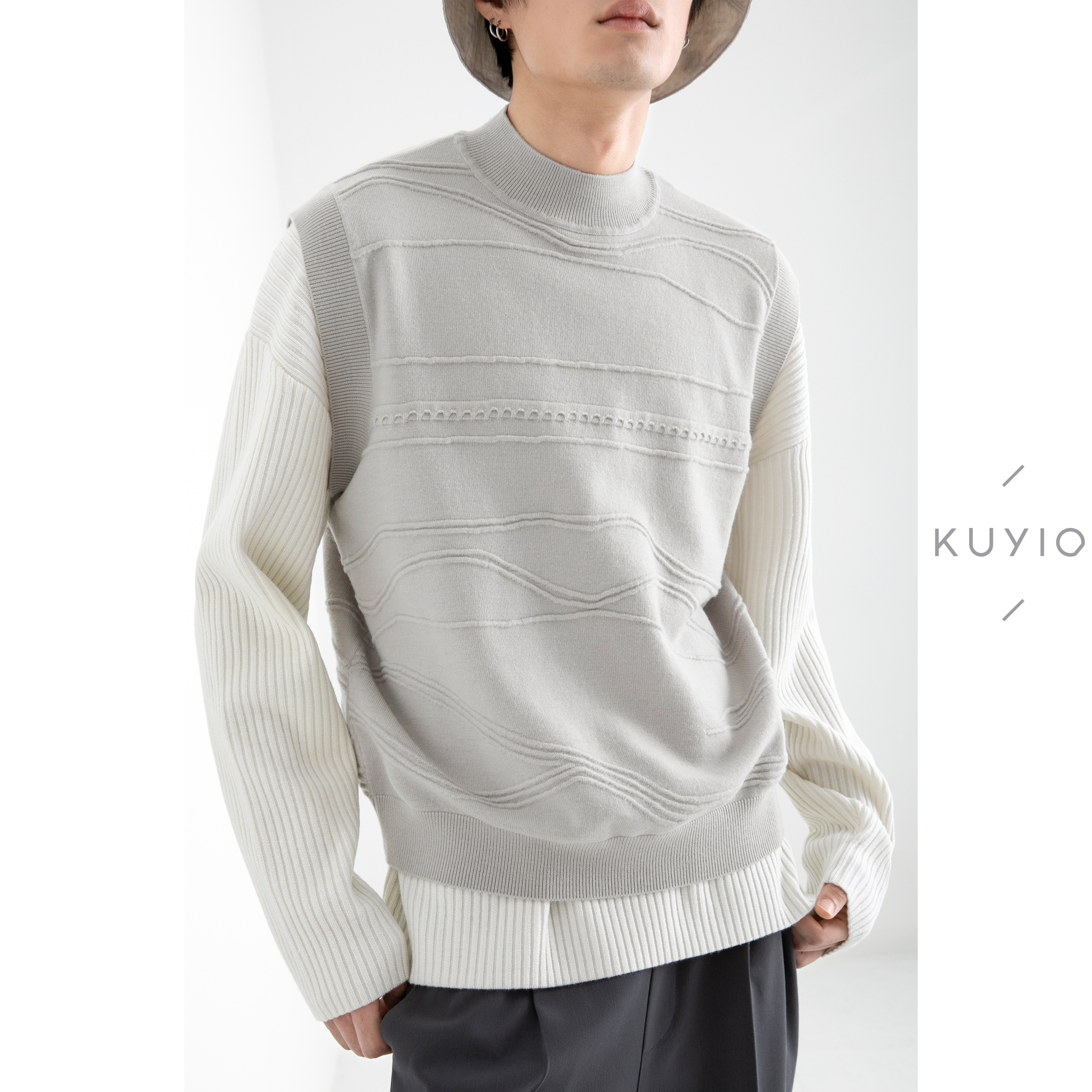 立体提花纯羊毛套头针织马甲背心