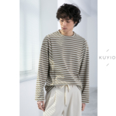 解构拼接落肩圆领长袖 KUYIOU早春 CITYBOY色织横条纹海魂衫 T恤男