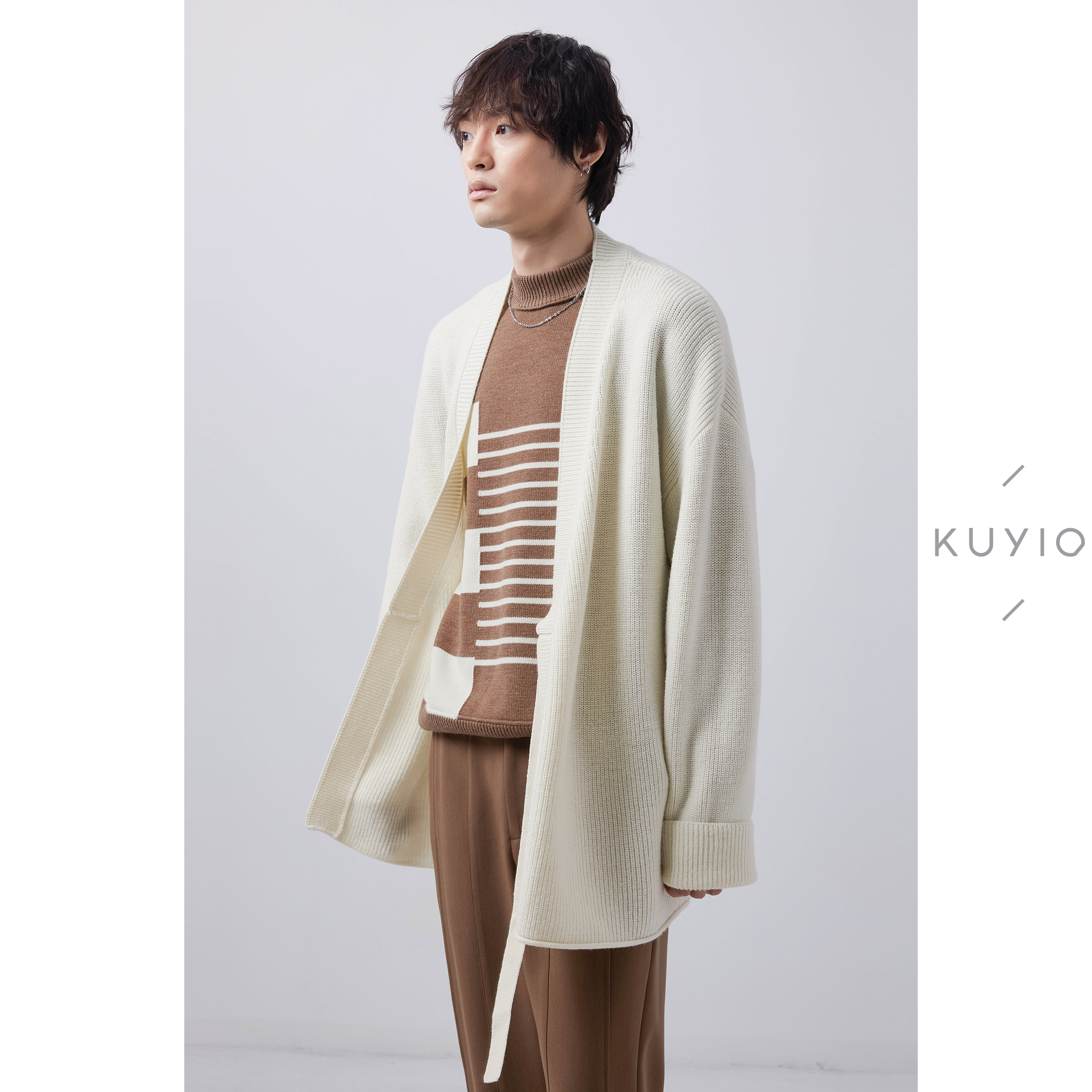 kuyiou/系带浴袍款叠领道袍开衫