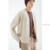 KUYIOU 男女外套开衫 一生褶 提花精纺羊毛混纺宽松针织衫