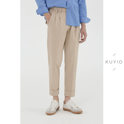 Kuyiou/Designer Model может регулировать талию 袢 Плиссированные брюки и широкий краевой конус -тип вертикальный досуг девятнадцати штанов Мужчины