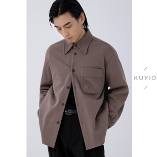 夹克外套男 亲肤多口袋宽松翻领衬衫 J20 KUYIOU 微肌理牛奶丝复合