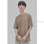 强捻仿醋酸 T恤男T21 透气舒适圆领短袖 KUYIOU 层次感活页褶插肩袖