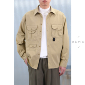 KUYIOU 男 衬衫 進口微弹防泼水尼龙面料 山系户外多口袋宽松长袖