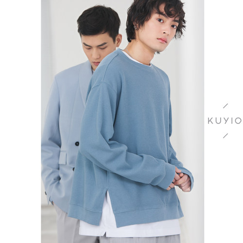 kuyiou叠穿tee侧摆开叉华夫格