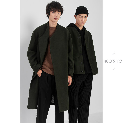 kuyiou/重磅羊毛呢道袍领大衣男