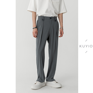 褶裥脚口开叉松紧腰长裤 抗皱垂感经纬包芯纱 KUYIOU 意式 K50 男