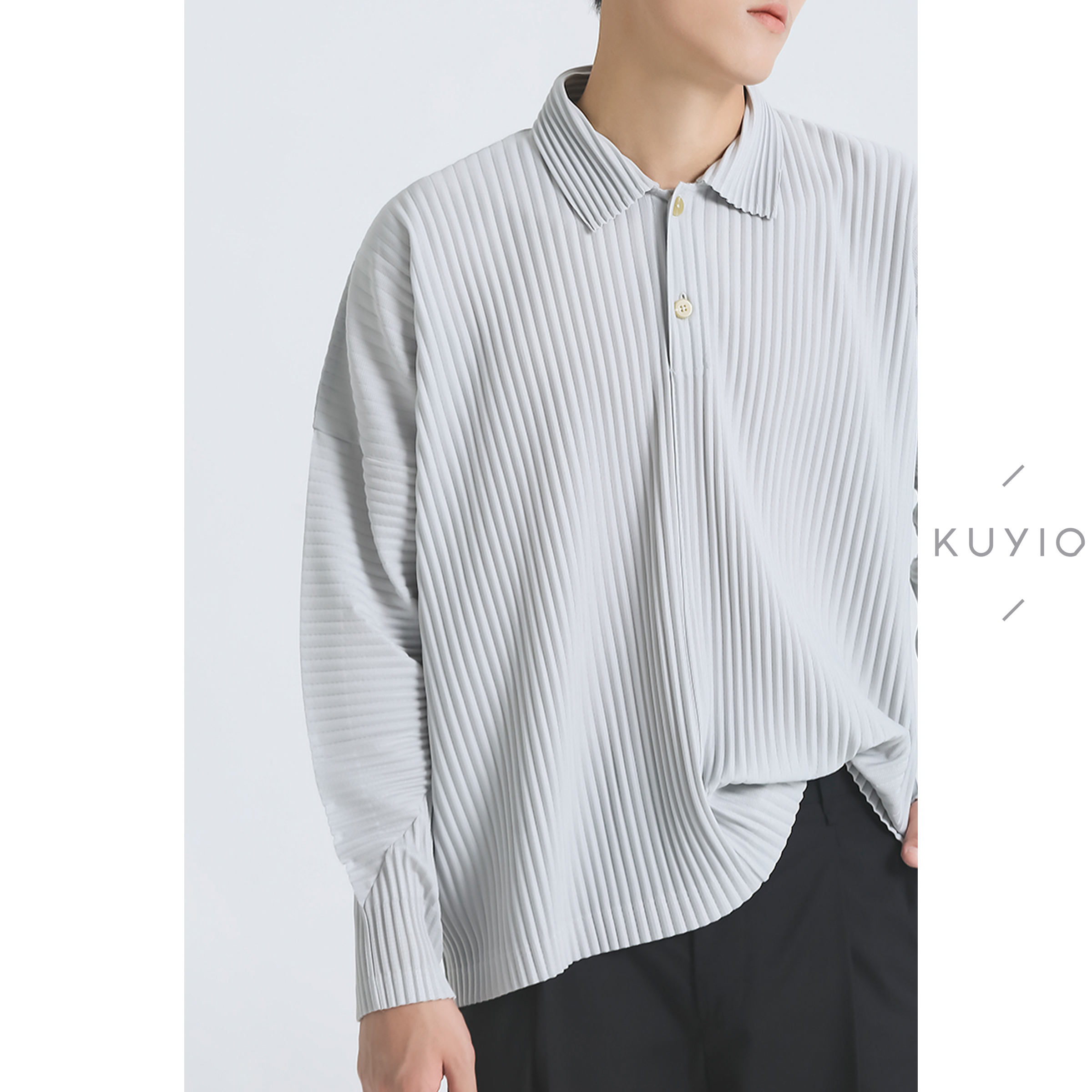 一生手工褶皱日版翻领长袖POLO衫