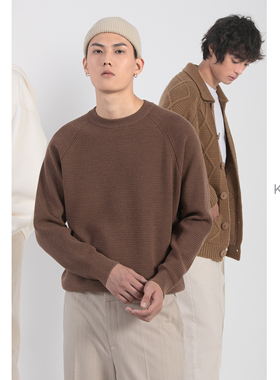 KUYIOU/设计师款 细腻华夫格秋冬柔软舒适圆领羊毛针织毛衣男 Z31