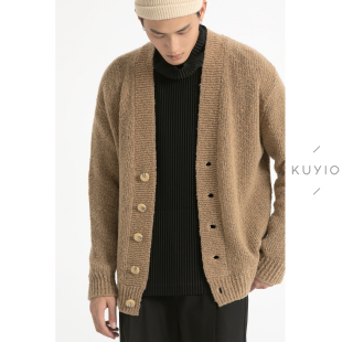 外套男 软糯羊毛宽松廓形V领针织开衫 Z31 泰迪绒感圈圈纱 KUYIOU