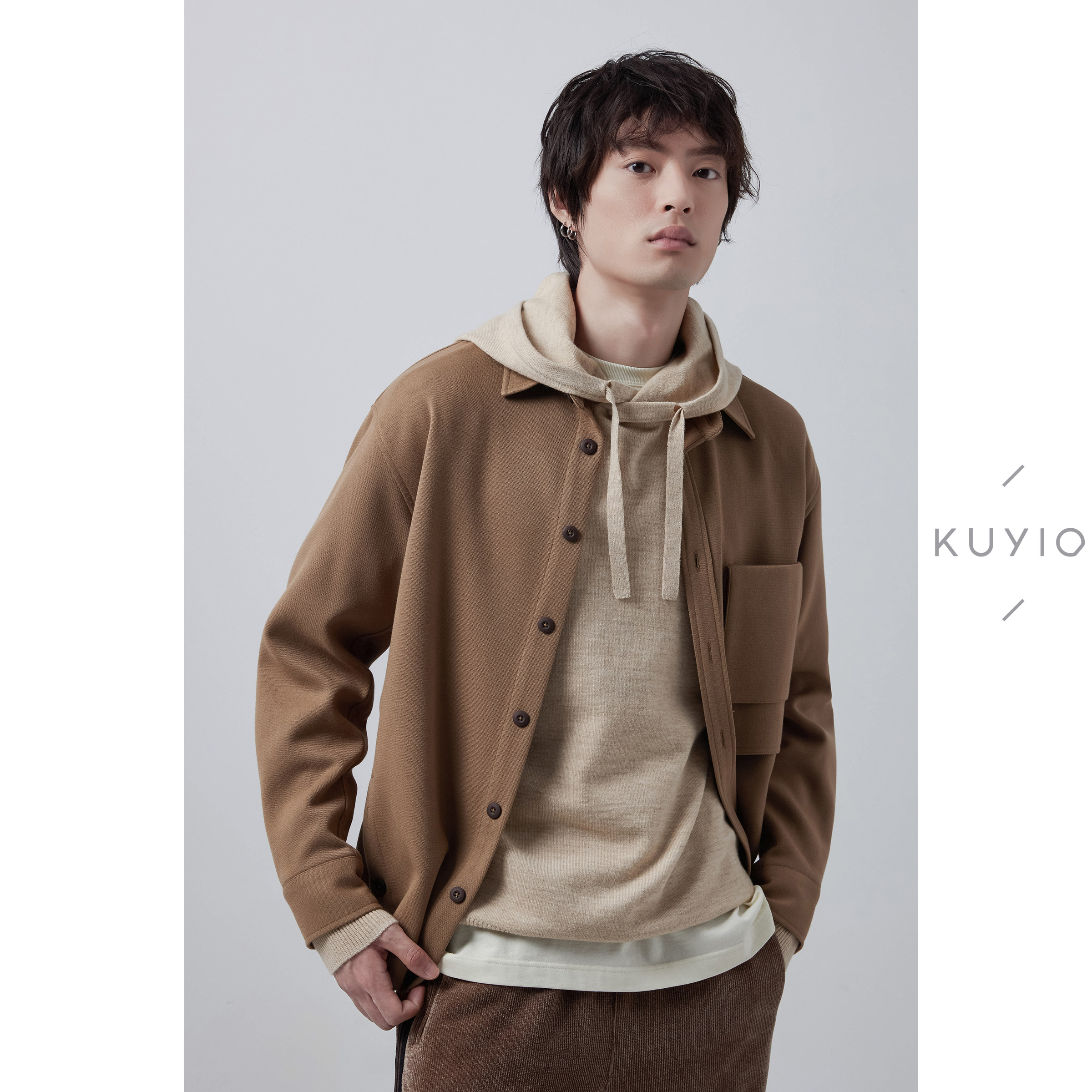 kuyiou活页开叉下摆c06长袖衬衫