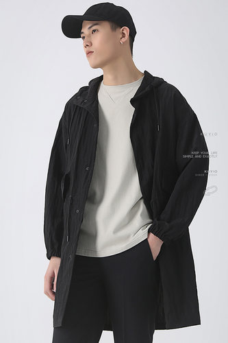 风衣设计师款微皱感廓抽绳按扣