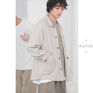 外套男 大口袋翻领宽松廓形落肩弧下摆衬衫 KUYIOU 复古弧形贯穿式