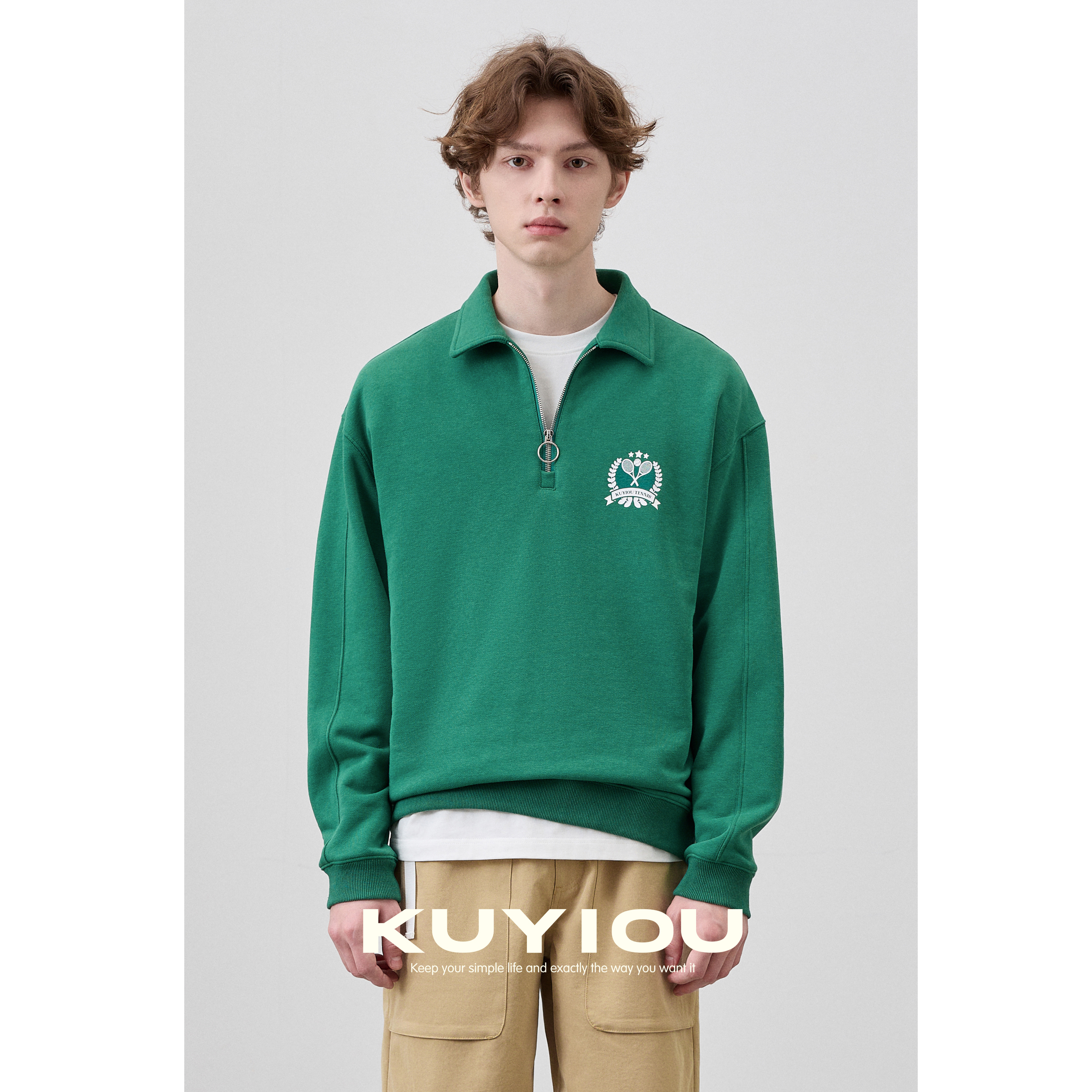 KUYIOU网球印花POLO领卫衣