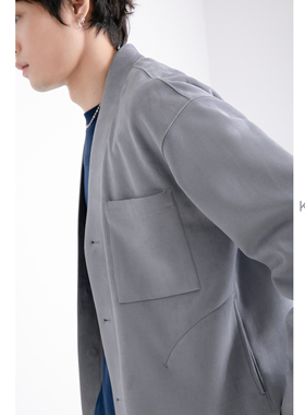 KUYIOU/针织弹力麂皮绒 道袍领宽松落肩挺廓舒适夹克外套男 J01