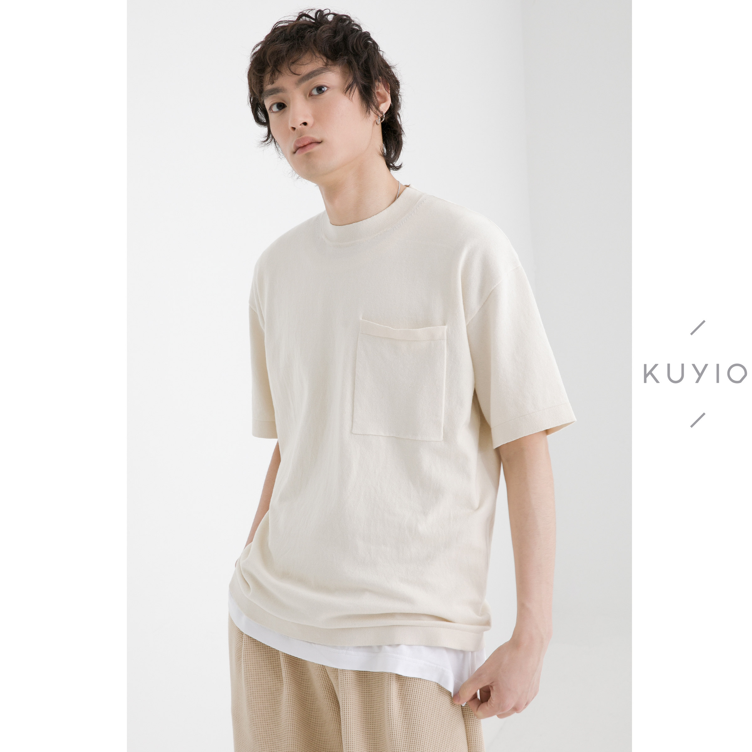 慵懒kuyiou横机色系短袖针织衫