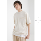 慵懒色系纯棉口袋圆领短袖 KUYIOU夏 14针横机工艺针织衫 T恤男