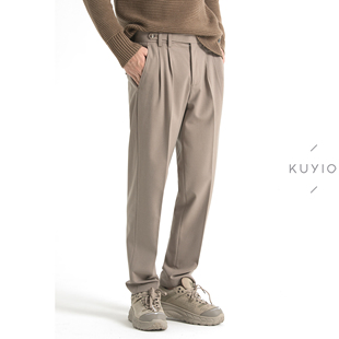 长裤 KUYIOU 休闲西装 延长腰袢羊毛混纺柔软双褶韩版 男 设计师款