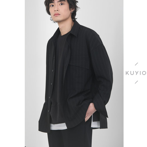 kuyiou/cityboy竖条纹长袖衬衫