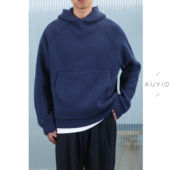 KUYIOU 重磅1200G精梳纯棉 袋鼠兜华夫格肌理基础连帽针织卫衣男