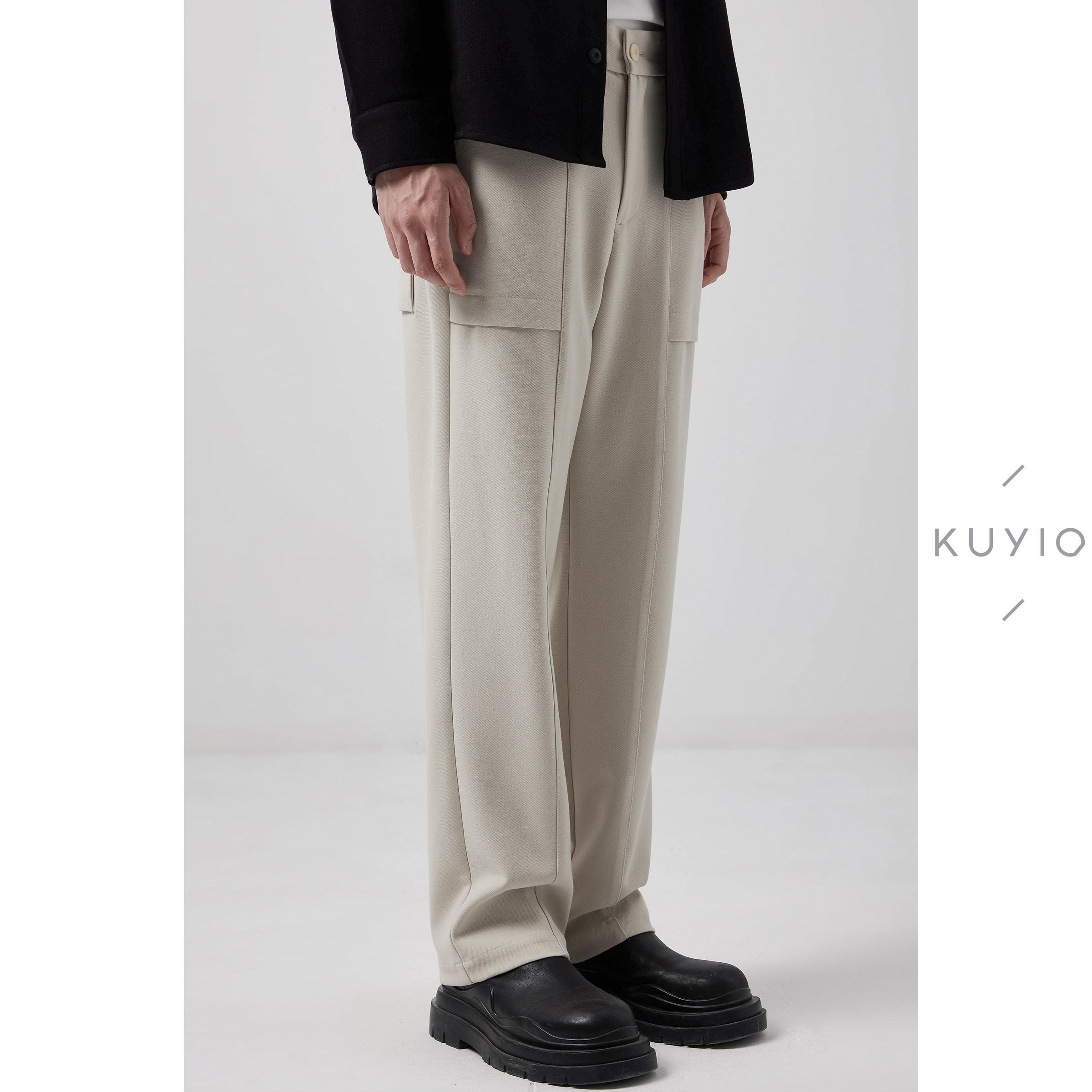 KUYIOU/3D裁片拼接立体口袋松紧腰垂坠感休闲裤宽松直筒西裤男K12,男装,休闲裤,淘宝优惠券,粉丝福利购,淘宝优惠卷