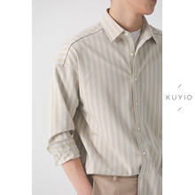 衬衫 设计师款 男 前倒肩垂顺竖条纹衬衣高级感宽松休闲长袖 KUYIOU