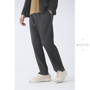 手工三次压褶皱松紧腰宽松JF150阔腿直筒休闲裤 男 一生褶 KUYIOU