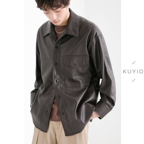 下摆宽松翻领廓形外套皮衬衫