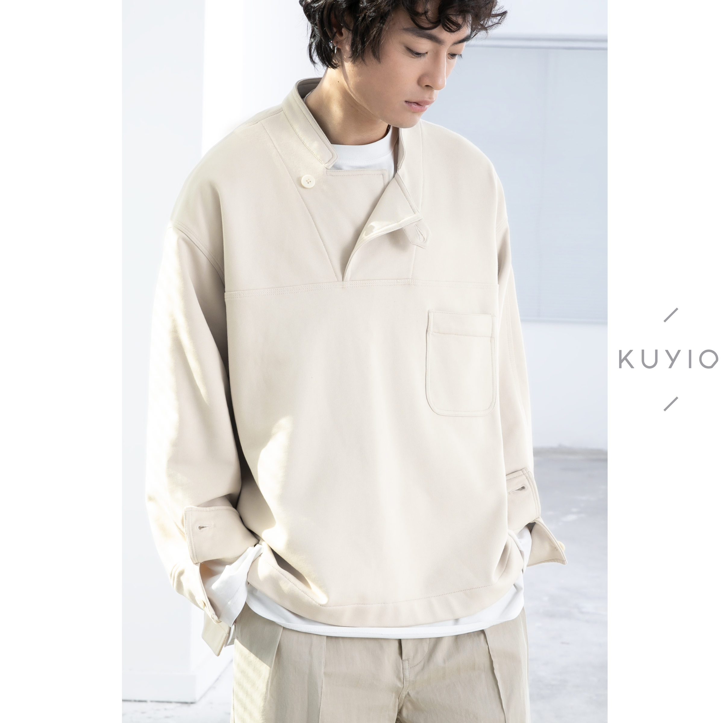 BOYkuyiou半开襟高低下摆口袋