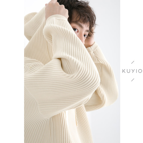 Kuyiou一生褶坑条提花连帽卫衣